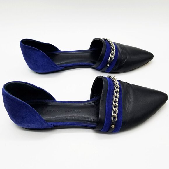 Jenni Kayne Chain D’Orsay Flats Slip On Black/Ink Royal Cobalt Blue Size 37 $595 - Picture 10 of 16